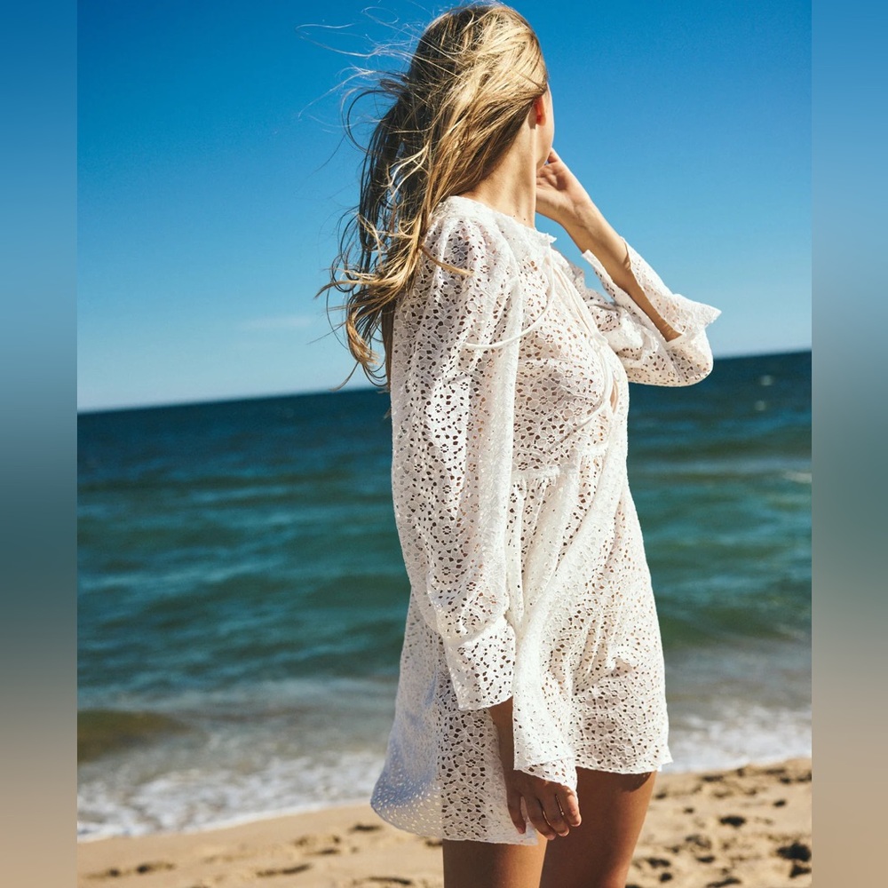 Milan Mini dres Elegant White Lace Beach Cover-Up